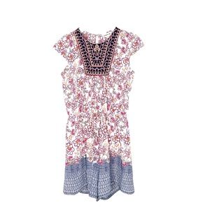 Monteau Girl Floral Romper Size 8 Girls, base colors pink and blue, multicolored